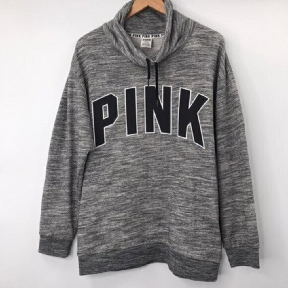 Pink Victoria Secret Womens Medium Sweater Heather Gray Big Spellout‎ Logo